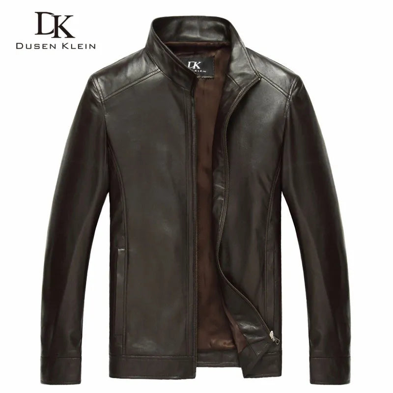 Luxury Man Genuine Sheepskin Leather Jacket Brand Dusen Klein Men Slim