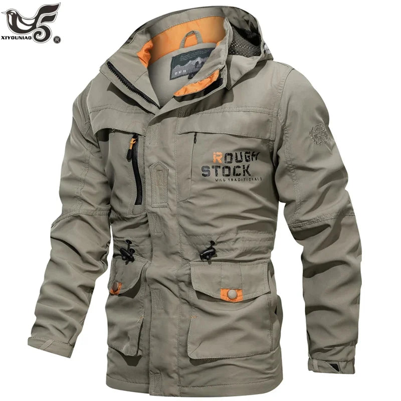 Men Tactical Multi Pockets Hooded Windbreaker Waterproof Jackets