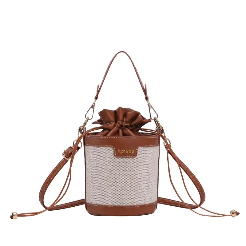 Women Shoulder Bags Cylinder PU Leather Bucket Crossbody Bag Casual