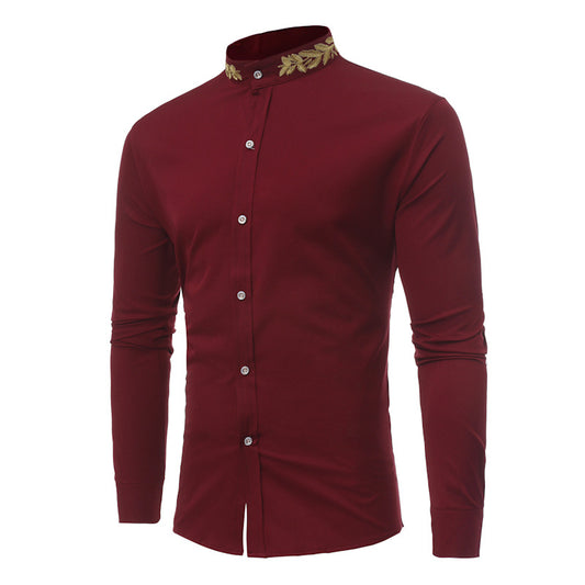 Men's Shirts for Men Designers Embroidery Slim Fit Casual Long Sleeve Shirt