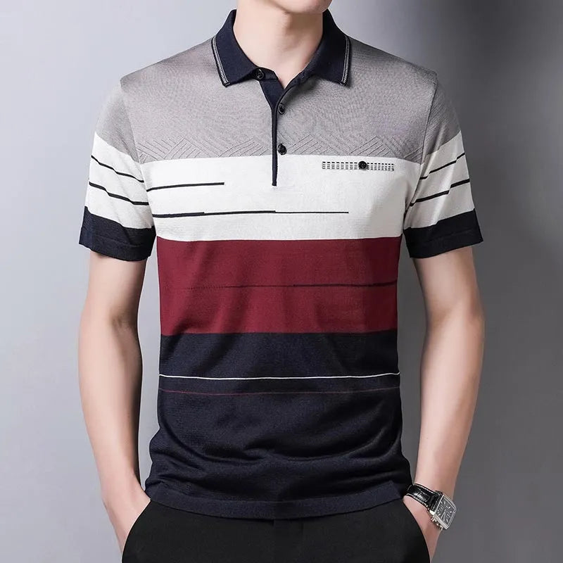 2022 Brand Short Sleeve Polo Tee Shirt Men Casual Summer Striped Men's Clothing