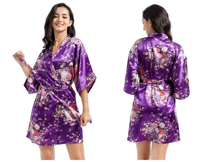 Women Floral Satin Robe Bridal Dressing Gown Wedding