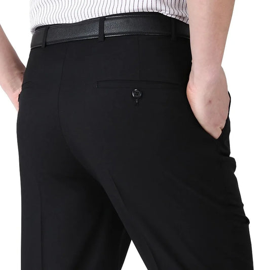 Summer Men Business Thin Silk Pants 29-56 Male Big Size Formal Classic Black.