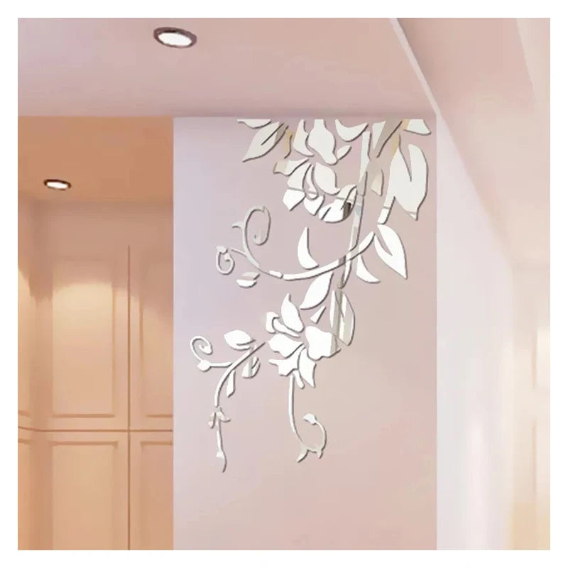 3D Diy Acrylic Mirror Stickers for Room Decoration Flower Wall Decals Sticker