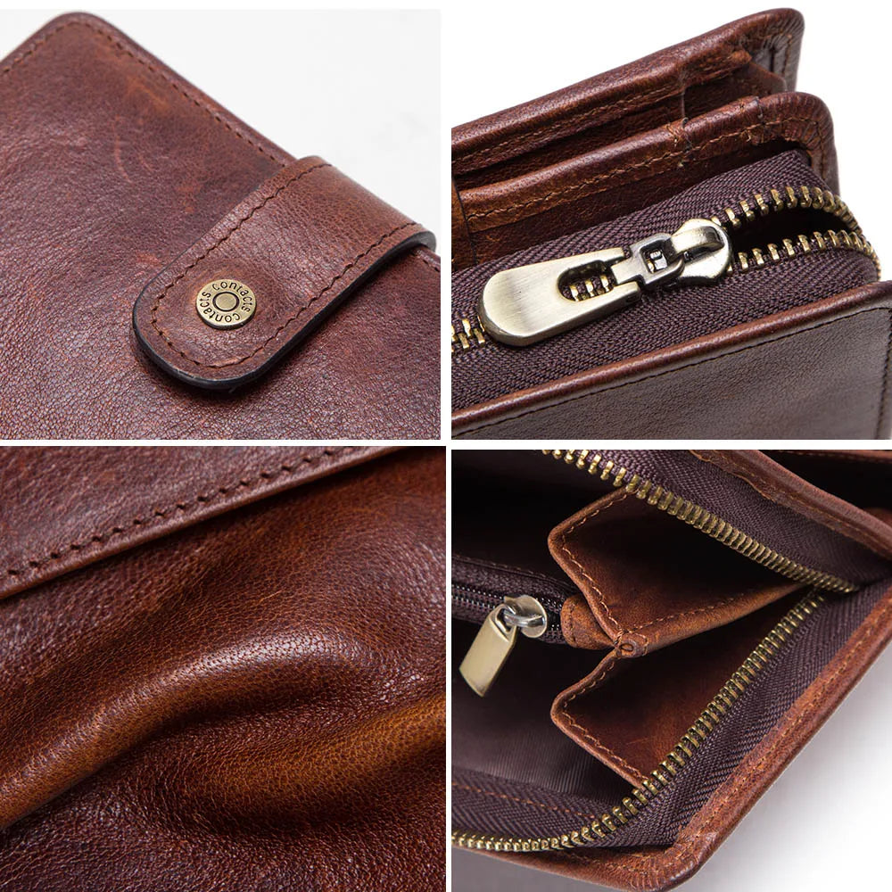 CONTACT'S Genuine Leather RFID Vintage Wallet Men