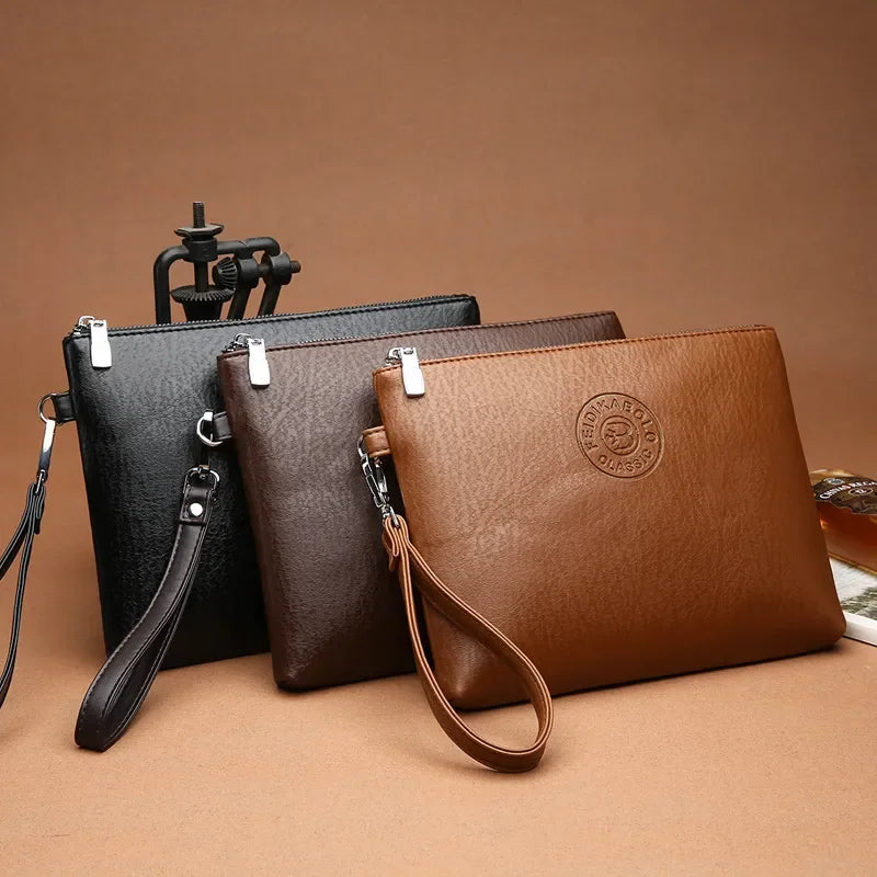 New Business Style Men's Clutch Large Wallet Soft PU Leather Male Wristlet Pack