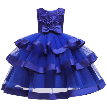 Embroidered Flower Girls Dress Sleeveless Layered Tutu Elegant Girls Dresses