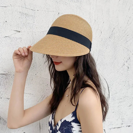 Summer Straw Hats for Women Dome Sun Protection Visor Panama Cap