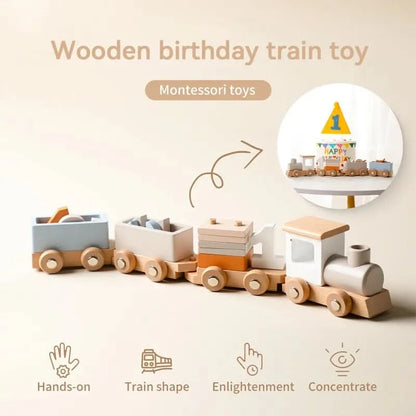 Wooden Train Birthday Toy  Montessori Toys Baby Educational Wooden Trolley