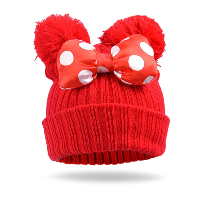 Winter Children Big Bowknot Hat Baby Cap Thick Warm Knitting