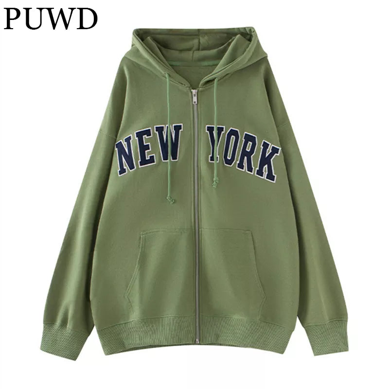 PUWD Cute Girls Embroidery Oversize Cotton Hoodies 2022 Autumn Loose Hoodie