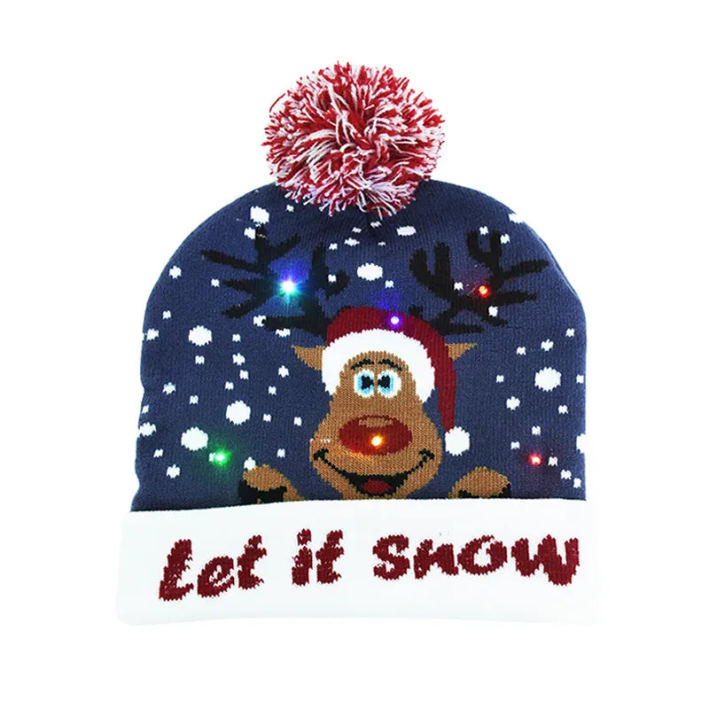 LED Christmas Hat Sweater Knitted Beanie Christmas Light Up Knitted Hat