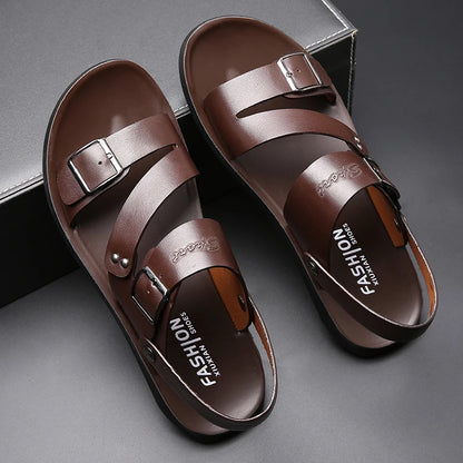 Yomior New Casual Fashion Men Shoes Slip-On Genuine Cow Leather Non-Slip Sandals