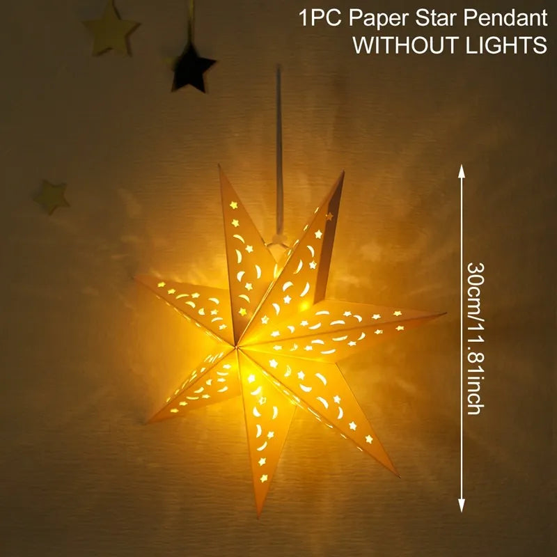 30-75cm Hollow Star Hanging Pendant Eid Mubarak Christmas Decoration 2024