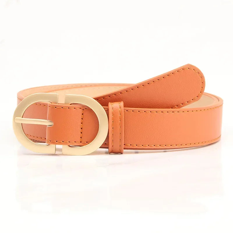 Thin Female Circle Buckles Belt Deduction Side Gold Buckle Jeans Belts Women