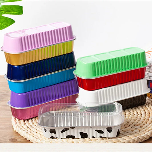 50pcs Colorful Aluminum Foil Baking Cake Box 200ml Rectangular Small Tin Cup