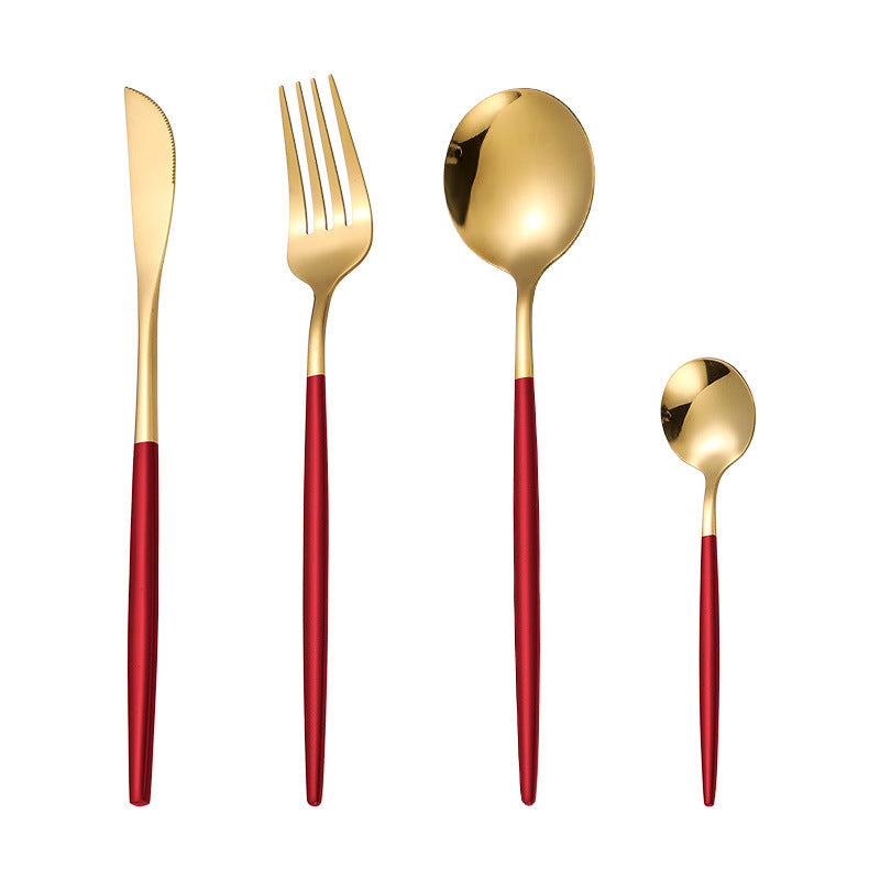 Dropshipping 4Pcs Stainless Steel Fork Spoon Cutlery Dinnerware Set Golden set