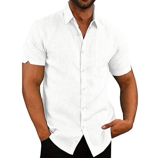 2022 Hot Sales Turndown Collar Men's Cotton and Linen Clothing Summer Shirts