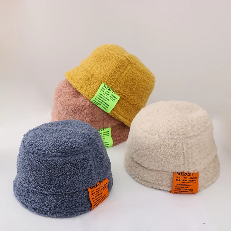 Autumn Winter Lambwool Baby Hats Letter Pattern Kids Boys Girls Caps