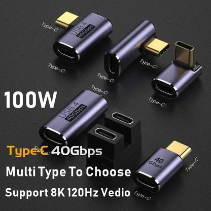 USB4.0 40Gbps Adapter USB C Male to Female 90 Degree 100W Fast Charging