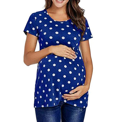 Women Pregnancy Casual T Shirt Maternity Short Sleeve Dot Print Tees Tops