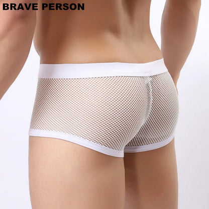 BRAVE PERSON Underwear Men's Boxers Breathable Mesh Hollow Boxer Shorts Sexy