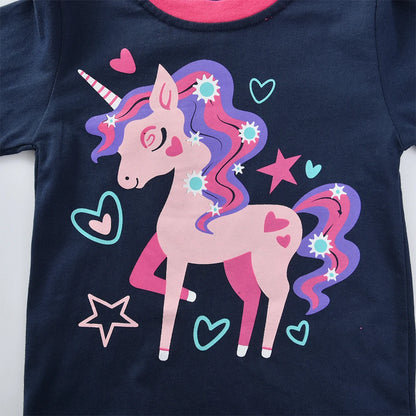 VIKITA 2Pcs Children Pajamas T-Shirts Pants Set Girls Unicorn Cotton Clothes