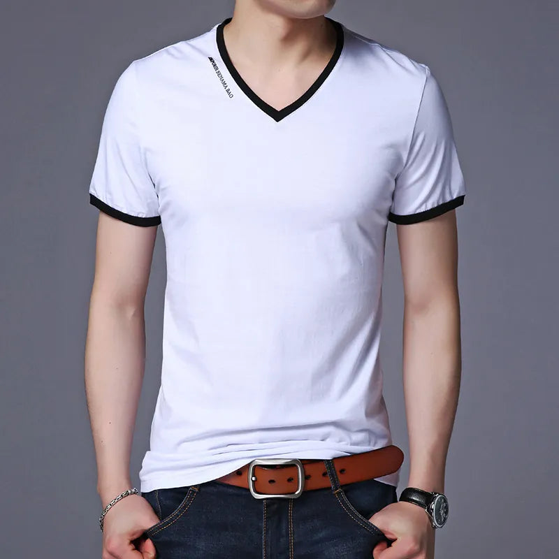 New Mens T Shirts Fashion Summer V-Neck Slim Fit Short Sleeve T Shirt