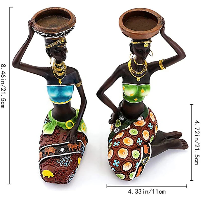 Statue Sculpture Candleholder African Figurines 8.5" Candle Holder