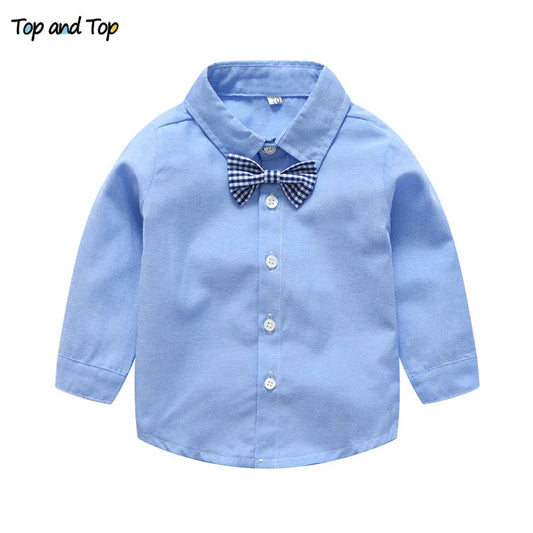 Top and Top Boys Gentleman Clothing Sets Autumn Kids Formal Shirt+Suspenders