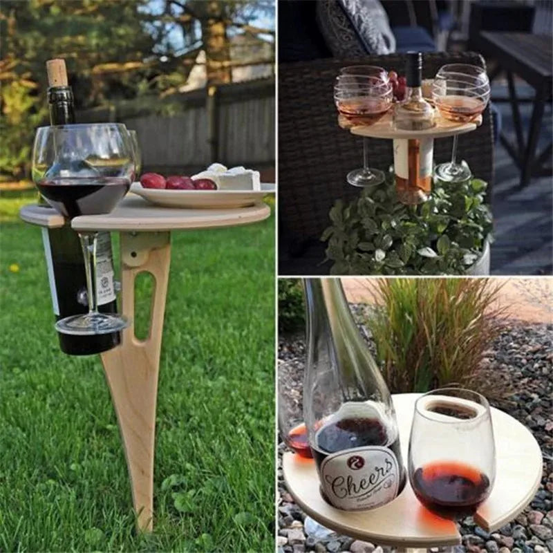 1x Outdoor Wine Table Picnic Table Wine Glass Racks Collapsible Racks Outdoor