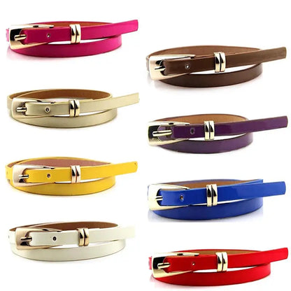 Fashion Female Thin PU Leather Narrow Waistband Belt for Girl Skinny Candy Belt