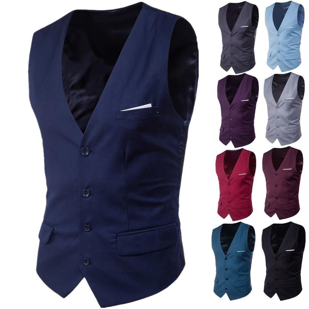 Fashion Classic Men Formal Casual Tuxedo Vests Black Blue Suit