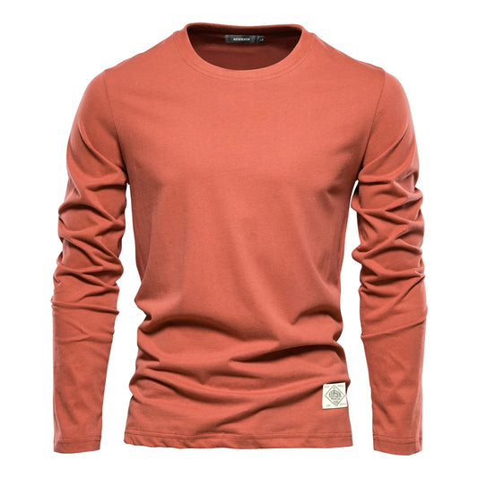 100% Cotton Long Sleeve T Shirt for Men Solid Spring Casual Mens T-Shirts