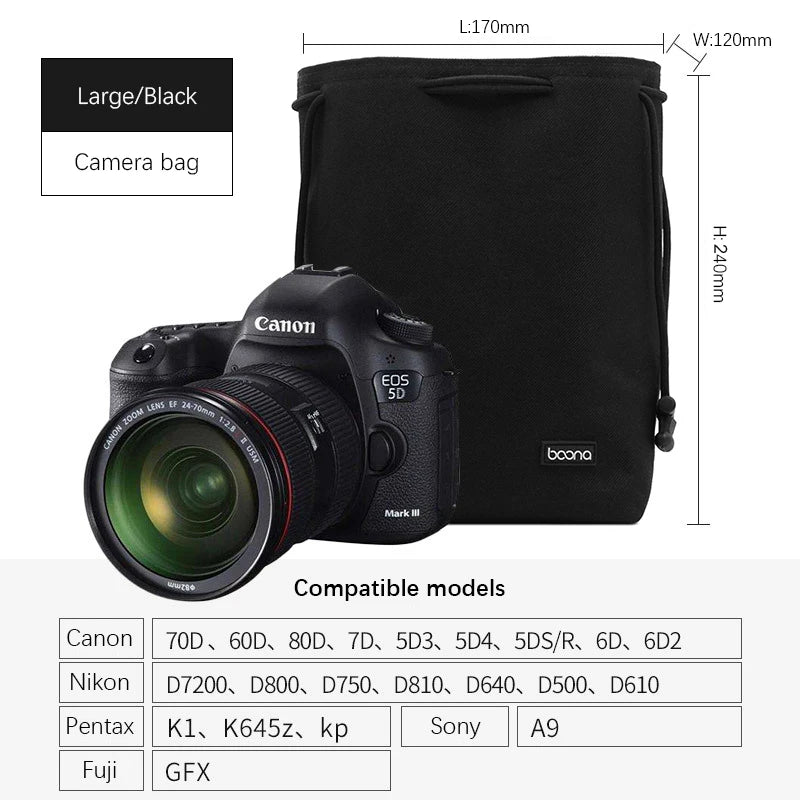 BOONA Camera Bag Backpack Lens Bag Drawstring Pouch Fleece Waterproof Camera