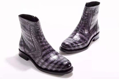 Goodyear Crocodile Skin Men Leather Boots Genuine Alligator Skin Chelsea Boots