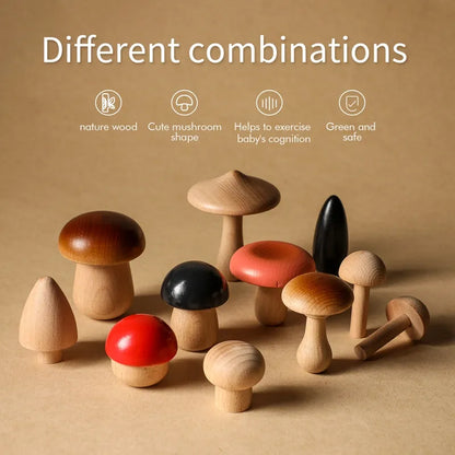 1Set Wood Mushroom Blocks for Children Montessori Educational