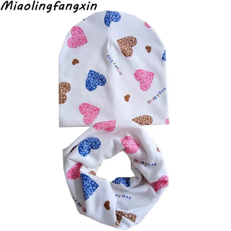 Cotton Baby Hat Scarf Photo Props Love Heart Print Girls Bufandas Kids