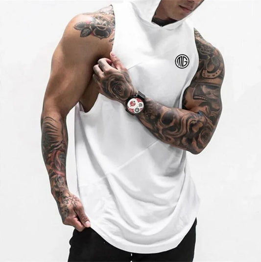 Brand Gyms Clothing Fitness Men Tank Top With Hooded Mens Bodybuilding