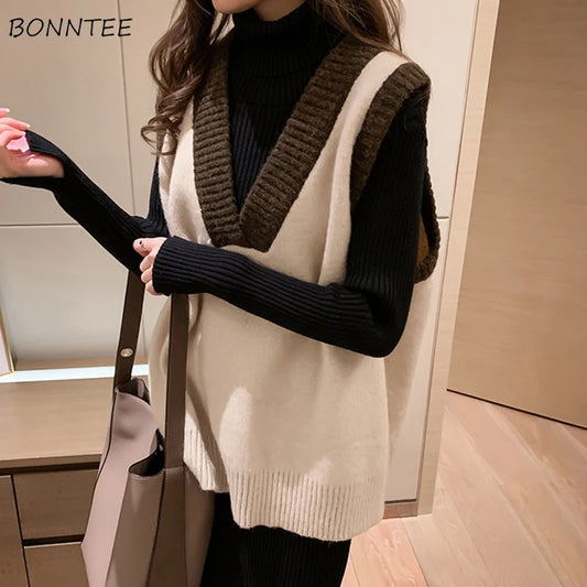 Sweater Vest Women Patchwork Korean Style High Quality Knitted Sweatshirt