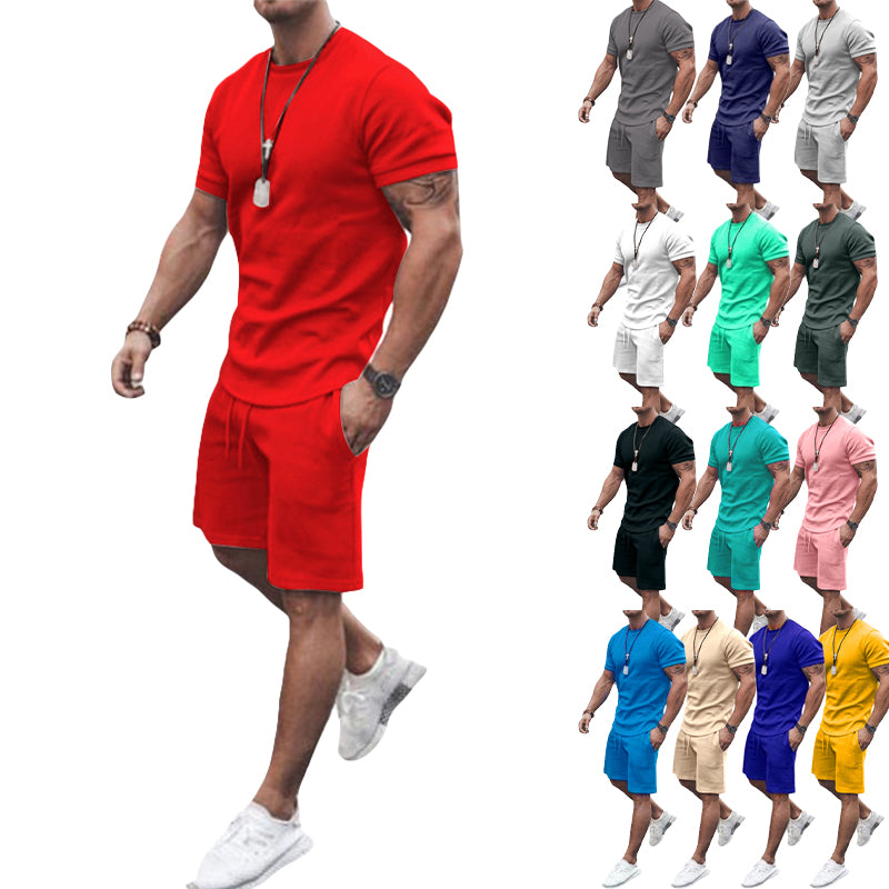 Gym Clothing Men 2022 Summer Custom Logo Short Sleeve Jogger Sets Patchwork