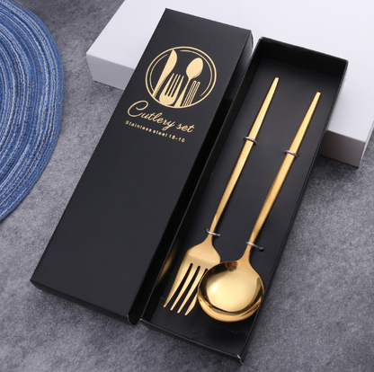 Luxury 18/10  Matte Black Gold Plated Stainless Steel Flatware Cutlery Set