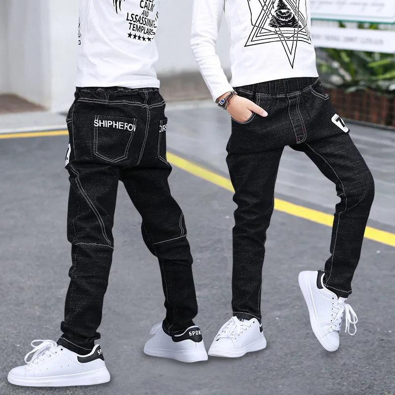 Kids New Boys Pants Jeans Cotton Solid Black Trousers Autumn Number 7