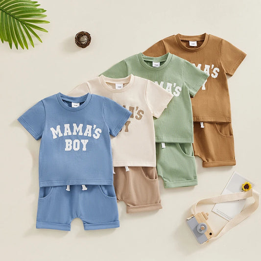 2Pcs Little Boys Outfit Toddlers Baby Boys Summer Letter Print Short Sleeve