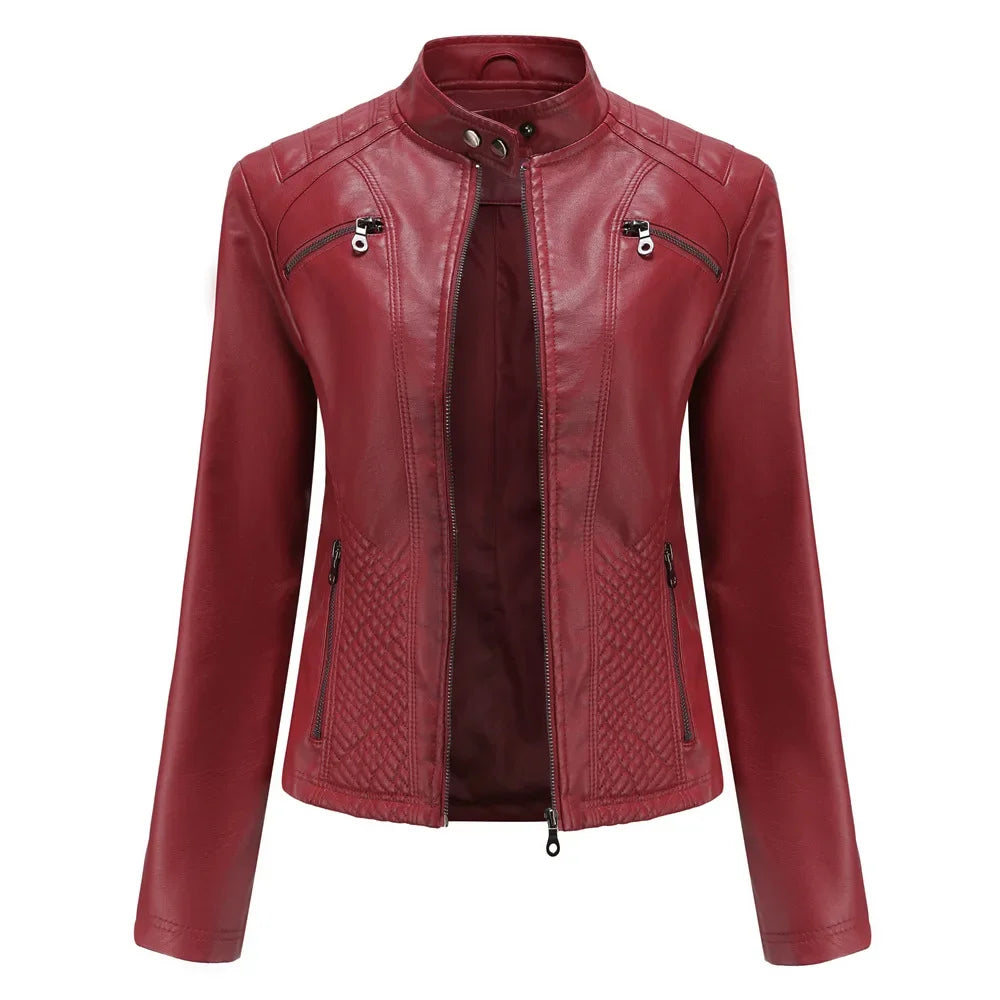 Faux Leather Jacket Women 2024 Spring Autumn Moto Biker Zipper Jacket