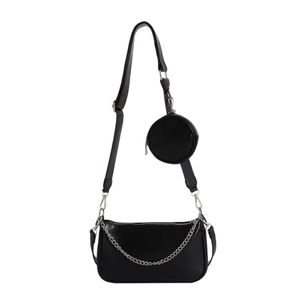 Women Soft PU Leather Shoulder Bag Fashion Female Daily Solid Chain Underarm