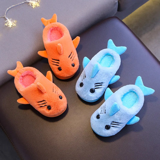 2021 New Children's Cotton Slippers Winter Cartoon Fish Warm Feet Comfortable