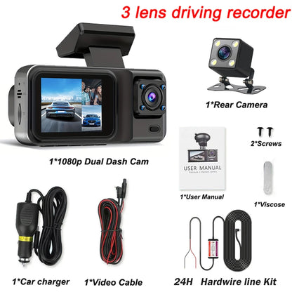 3 Channel Dash Cam for Cars Black Box Camera Car DVR 1080P Video Recorder Rear