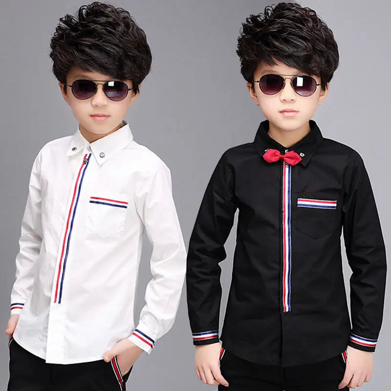 Teenage Boys Shirts Spring Cotton Long Sleeve Solid Shirt Kids White