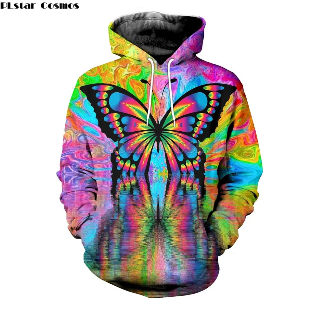 PLstar Cosmos Fashion Women Flashbacks Hoodies Colorful  Butterfly 3D Print Hoodie